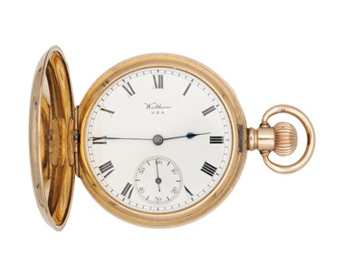Lot 489 - A WALTHAM ROLLED GOLD FULL HUNTER POCKET WATCH 15 JEWELS