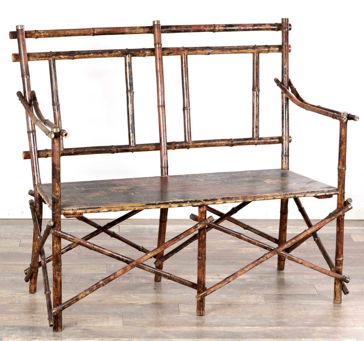 Lot 1557 - A LATE 19TH CENTURY BAMBOO TWO-SEATER SETTEE