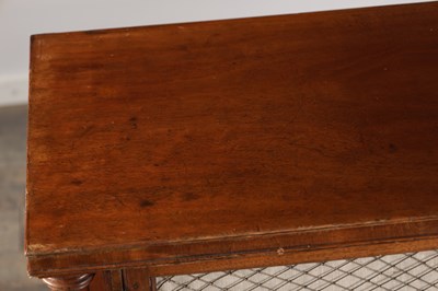 Lot 1505 - A REGENCY MAHOGANY SIDE CABINET WITH TRELLIS GRILLE DOORS