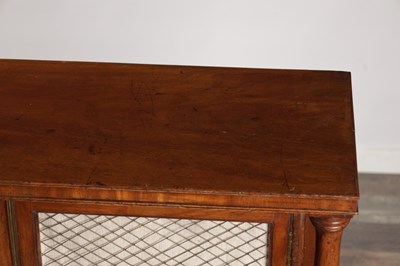 Lot 1505 - A REGENCY MAHOGANY SIDE CABINET WITH TRELLIS GRILLE DOORS
