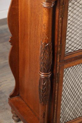 Lot 1505 - A REGENCY MAHOGANY SIDE CABINET WITH TRELLIS GRILLE DOORS