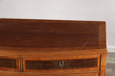 Lot 1537 - AN 18TH CENTURY CONTINENTAL ROSEWOOD AND SATINWOOD CROSS-BANDED BOW-FRONT CHEST OF DRAWERS