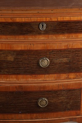 Lot 1537 - AN 18TH CENTURY CONTINENTAL ROSEWOOD AND SATINWOOD CROSS-BANDED BOW-FRONT CHEST OF DRAWERS