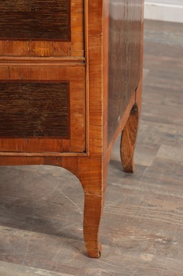 Lot 1537 - AN 18TH CENTURY CONTINENTAL ROSEWOOD AND SATINWOOD CROSS-BANDED BOW-FRONT CHEST OF DRAWERS
