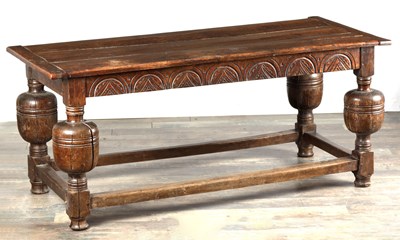 Lot 1637 - A 17TH CENTURY STYLE OAK REFECTORY TABLE