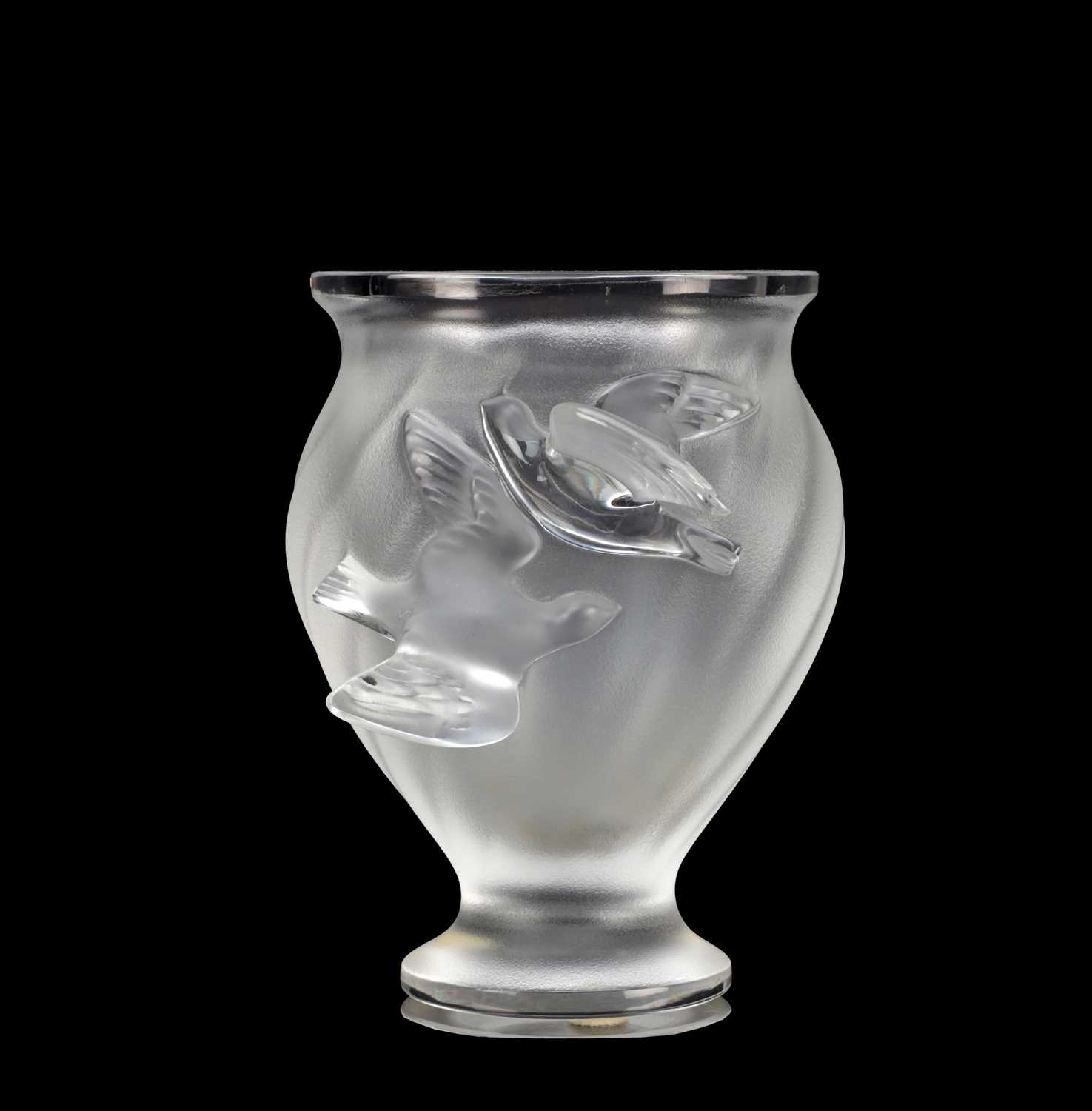 Lot 541 - A LALIQUE FROSTED AND CLEAR MOULDED GLASS ROSINE VASE