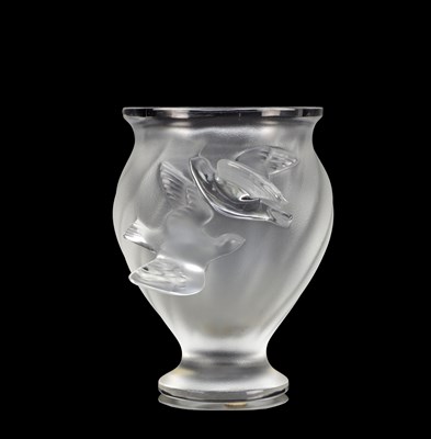 Lot 541 - A LALIQUE FROSTED AND CLEAR MOULDED GLASS ROSINE VASE