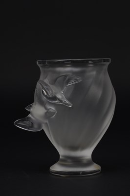 Lot 541 - A LALIQUE FROSTED AND CLEAR MOULDED GLASS ROSINE VASE