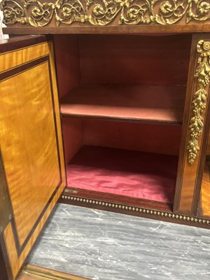 Lot 1535 - A FINE 19TH CENTURY FRENCH ORMOLU MOUNTED KINGWOOD AND PAINTED WRITING CABINET