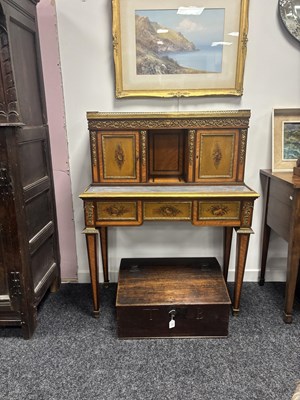 Lot 1535 - A FINE 19TH CENTURY FRENCH ORMOLU MOUNTED KINGWOOD AND PAINTED WRITING CABINET