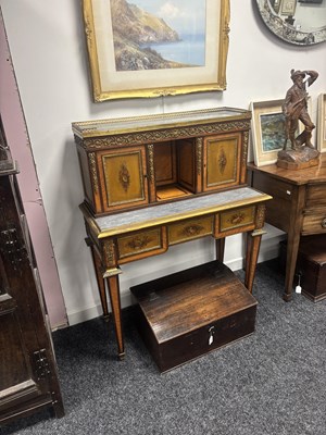 Lot 1535 - A FINE 19TH CENTURY FRENCH ORMOLU MOUNTED KINGWOOD AND PAINTED WRITING CABINET
