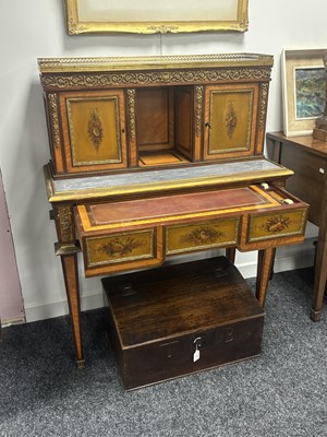 Lot 1535 - A FINE 19TH CENTURY FRENCH ORMOLU MOUNTED KINGWOOD AND PAINTED WRITING CABINET