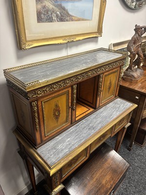 Lot 1535 - A FINE 19TH CENTURY FRENCH ORMOLU MOUNTED KINGWOOD AND PAINTED WRITING CABINET