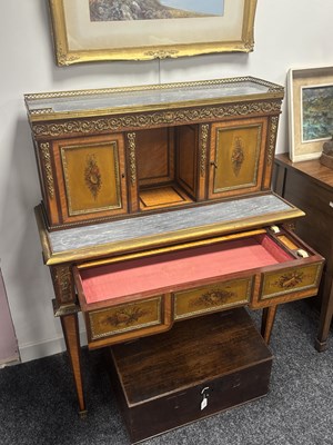 Lot 1535 - A FINE 19TH CENTURY FRENCH ORMOLU MOUNTED KINGWOOD AND PAINTED WRITING CABINET