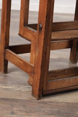 Lot 1581 - A 19TH CENTURY OAK METAMORPHIC STOOL / LIBRARY STEPS