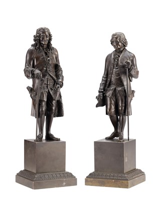 Lot 1101 - A PAIR OF 19TH CENTURY BRONZE FIGURES OF GENTLEMEN IN 18TH CENTURY DRESS