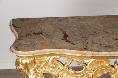 Lot 1501 - A 19TH CENTURY FRENCH GILTWOOD CONSOLE TABLE WITH MARBLE TOP