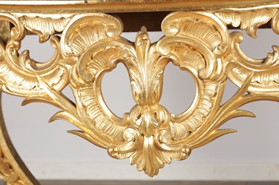 Lot 1501 - A 19TH CENTURY FRENCH GILTWOOD CONSOLE TABLE WITH MARBLE TOP