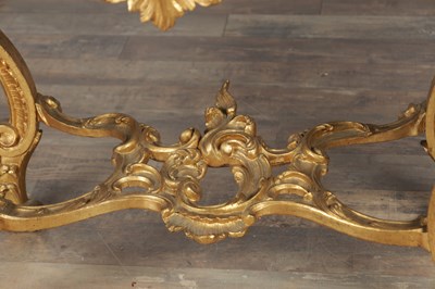 Lot 1501 - A 19TH CENTURY FRENCH GILTWOOD CONSOLE TABLE WITH MARBLE TOP