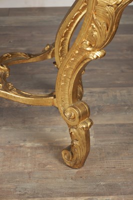 Lot 1501 - A 19TH CENTURY FRENCH GILTWOOD CONSOLE TABLE WITH MARBLE TOP