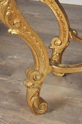Lot 1501 - A 19TH CENTURY FRENCH GILTWOOD CONSOLE TABLE WITH MARBLE TOP