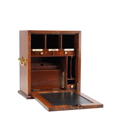 Lot 1405 - A LATE 19TH CENTURY OAK CAMPAIGN WRITING BOX