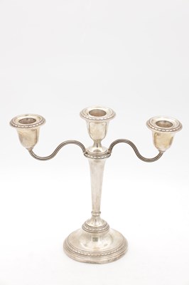 Lot 70 - A SILVER THREE BRANCH CANDELABRA