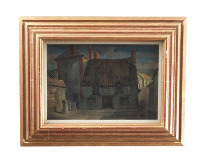Lot 869 - HARRY EPWORTH ALLEN (1894-1958) AN ENGLISH OIL ON BOARD OF A THATCHED COTTAGE 'A COTTAGE IN GALWAY IRELAND'