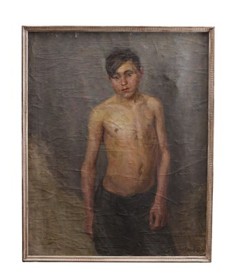 Lot 930 - ROSTISLAV GAVRILOVICH GORELOV (RUSSIAN 1916-2004) AN OIL ON CANVAS TITLED 'YOUTH' DATED 1949