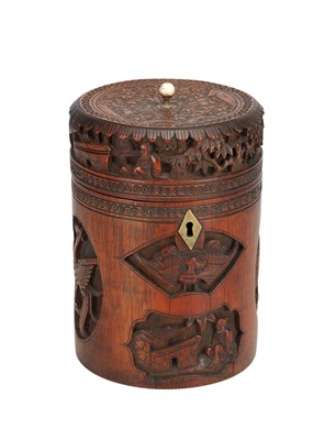 Lot 1409 - A LATE 19TH CENTURY CHINESE CARVED WOOD TEA CADDY