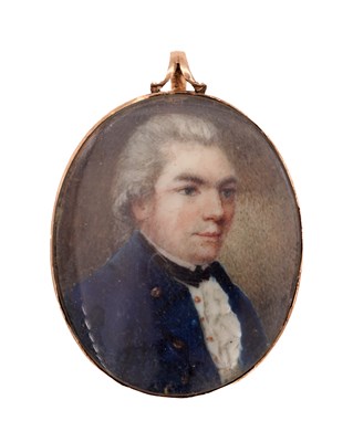 Lot 953 - A LATE 18TH CENTURY PORTRAIT MINIATURE ON IVORY IN A 14CT ROSE GOLD OVAL PENDANT FRAME
