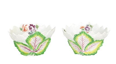 Lot 668 - A PAIR OF 18TH CENTURY LONGTON HALL PORCELAIN LEAF-MOULDED DISHES