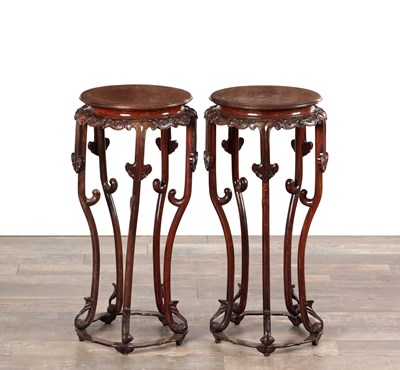 Lot 746 - A PAIR OF 19TH CENTURY CHINESE HARDWOOD JARDINIERE STANDS