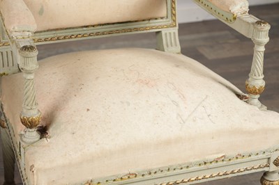 Lot 1586 - A LATE 19TH CENTURY FRENCH LOUIS XVI STYLE PAINTED WOOD SEAT SUITE