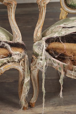 Lot 1577 - A SUITE OF FOUR LOUIS XV STYLE FRENCH CARVED AND PAINTED CHAIRS