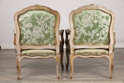 Lot 1577 - A SUITE OF FOUR LOUIS XV STYLE FRENCH CARVED AND PAINTED CHAIRS