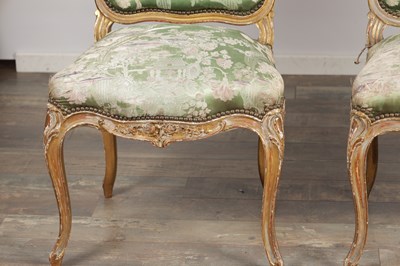 Lot 1577 - A SUITE OF FOUR LOUIS XV STYLE FRENCH CARVED AND PAINTED CHAIRS