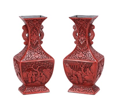 Lot 722 - A PAIR OF 19TH CENTURY CHINESE CINNABAR LACQUER VASES