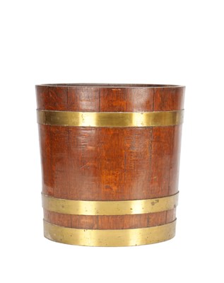 Lot 1698 - A 19TH CENTURY BRASS-BOUND OAK BUCKET