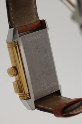 Lot 478 - A CIRCA 2000 JAEGER-LECOULTRE STEEL AND GOLD REVERSO MEMORY WRIST WATCH
