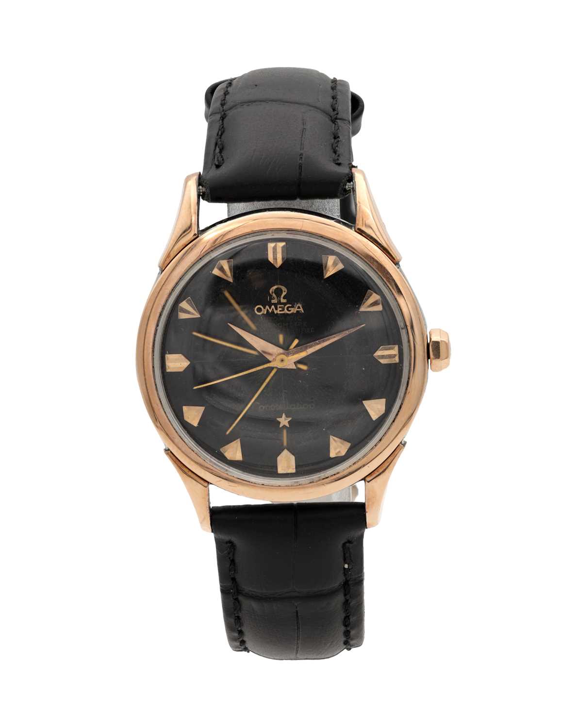 Lot 461 - A GENTLEMAN'S 1958 STEEL AND ROSE GOLD OMEGA CONSTELLATION PIE-PAN DIAL WRIST WATCH