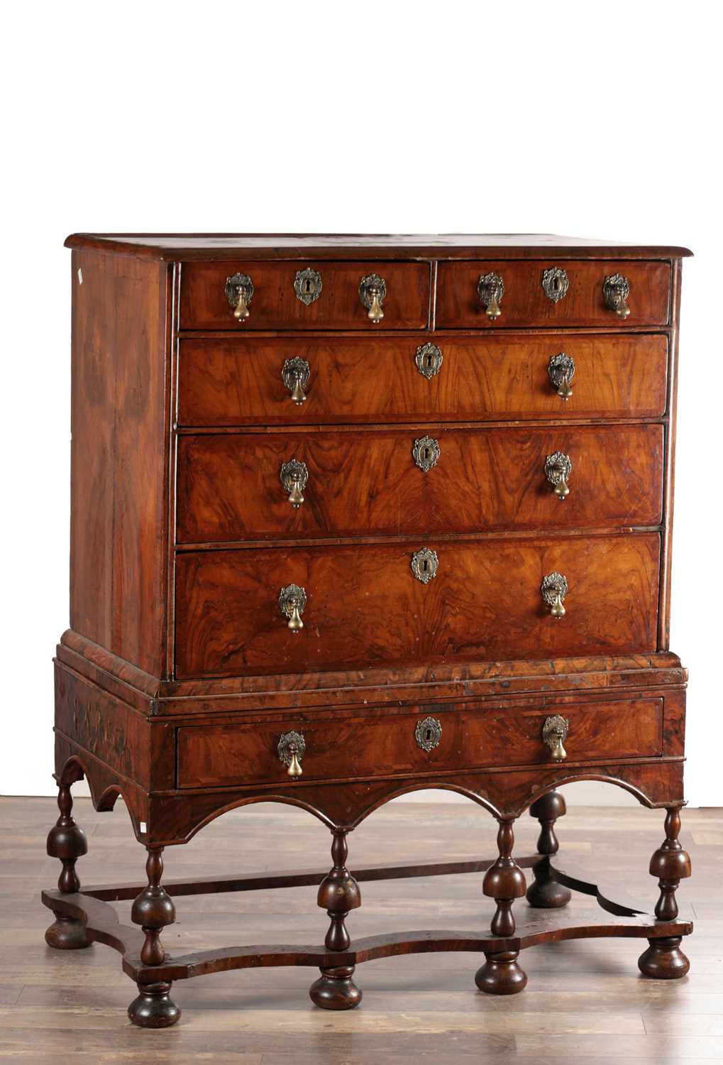 Lot 1564 - A WILLIAM AND MARY WALNUT AND HERRING-BANDED CHEST ON STAND