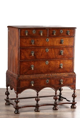 Lot 1564 - A WILLIAM AND MARY WALNUT AND HERRING-BANDED CHEST ON STAND