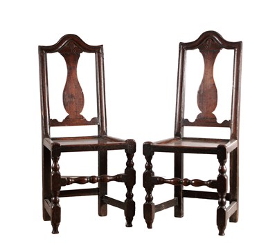 Lot 1681 - A PAIR OF WILLIAM AND MARY JOINED OAK SIDE CHAIRS