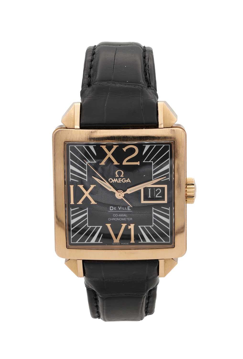 Lot 525 - A 2008 OMEGA 18CT ROSE GOLD DE VILLE X2 BIG DATE AUTOMATIC WRISTWATCH