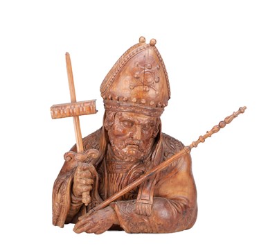 Lot 1413 - A LATE 17TH / EARLY 18TH CENTURY FRENCH OR ITALIAN CARVED OAK MODEL OF A BISHOP