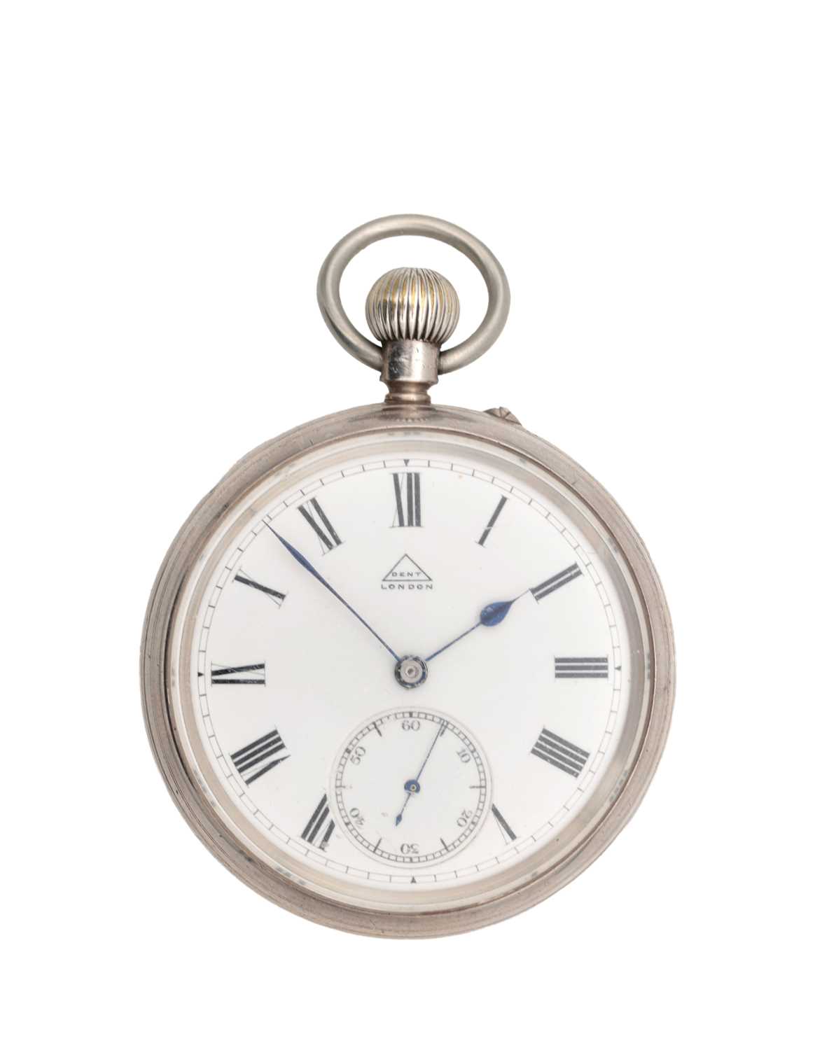 Lot 450 - DENT, LONDON. AN ENGLISH SILVER OPEN FACED KEYLESS WIND POCKET WATCH