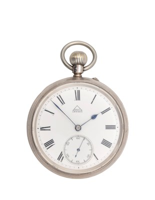 Lot 450 - DENT, LONDON. AN ENGLISH SILVER OPEN FACED KEYLESS WIND POCKET WATCH