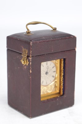 Lot 1330 - A FINE MID 19TH CENTURY ENGLISH GILT BRASS FUSEE CARRIAGE CLOCK TIMEPIECE