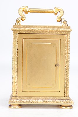 Lot 1330 - A FINE MID 19TH CENTURY ENGLISH GILT BRASS FUSEE CARRIAGE CLOCK TIMEPIECE